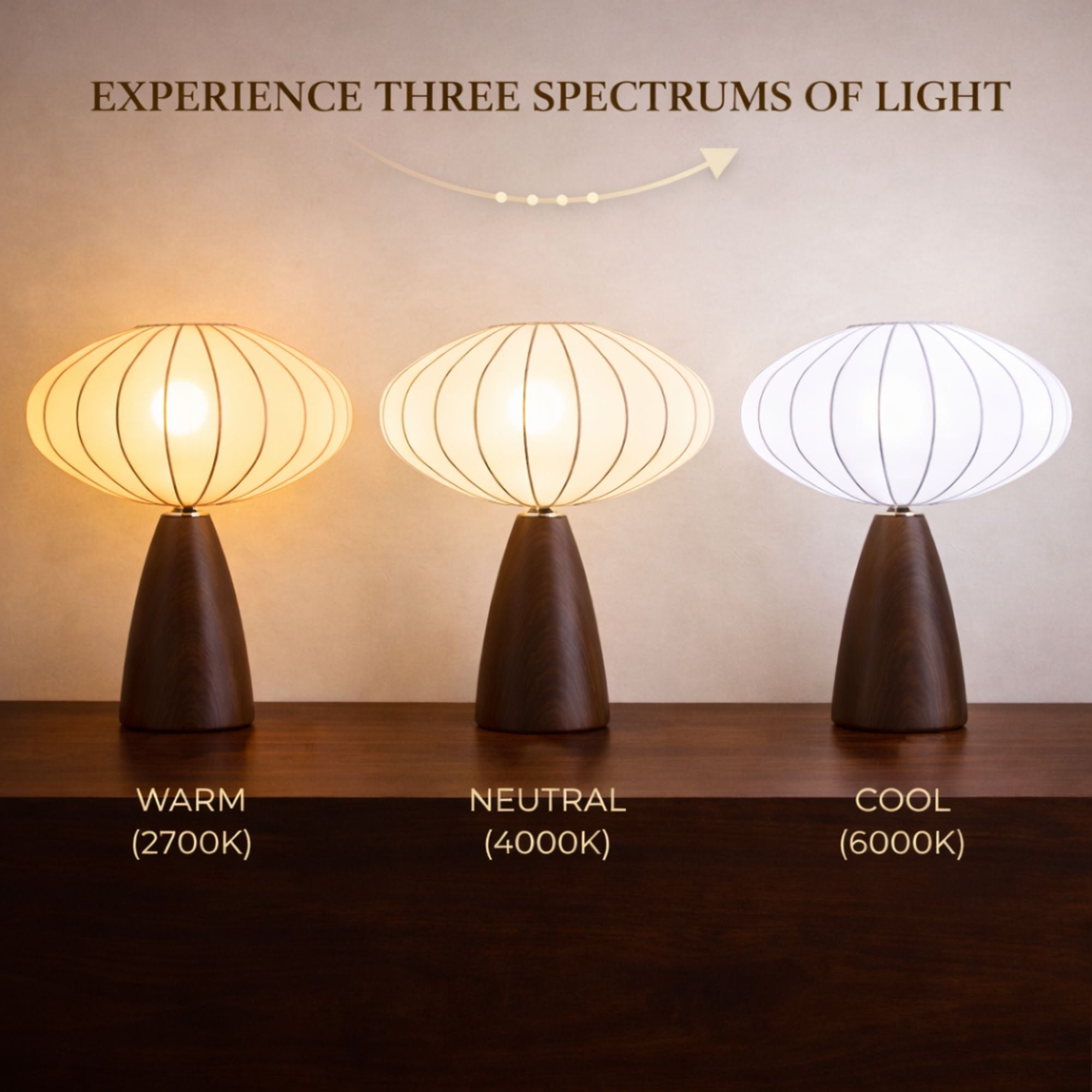 Bordslampa med tre ljuslägen – varm (2700K), neutral (4000K) och kall (6000K) – dimbar LED-belysning för alla miljöer