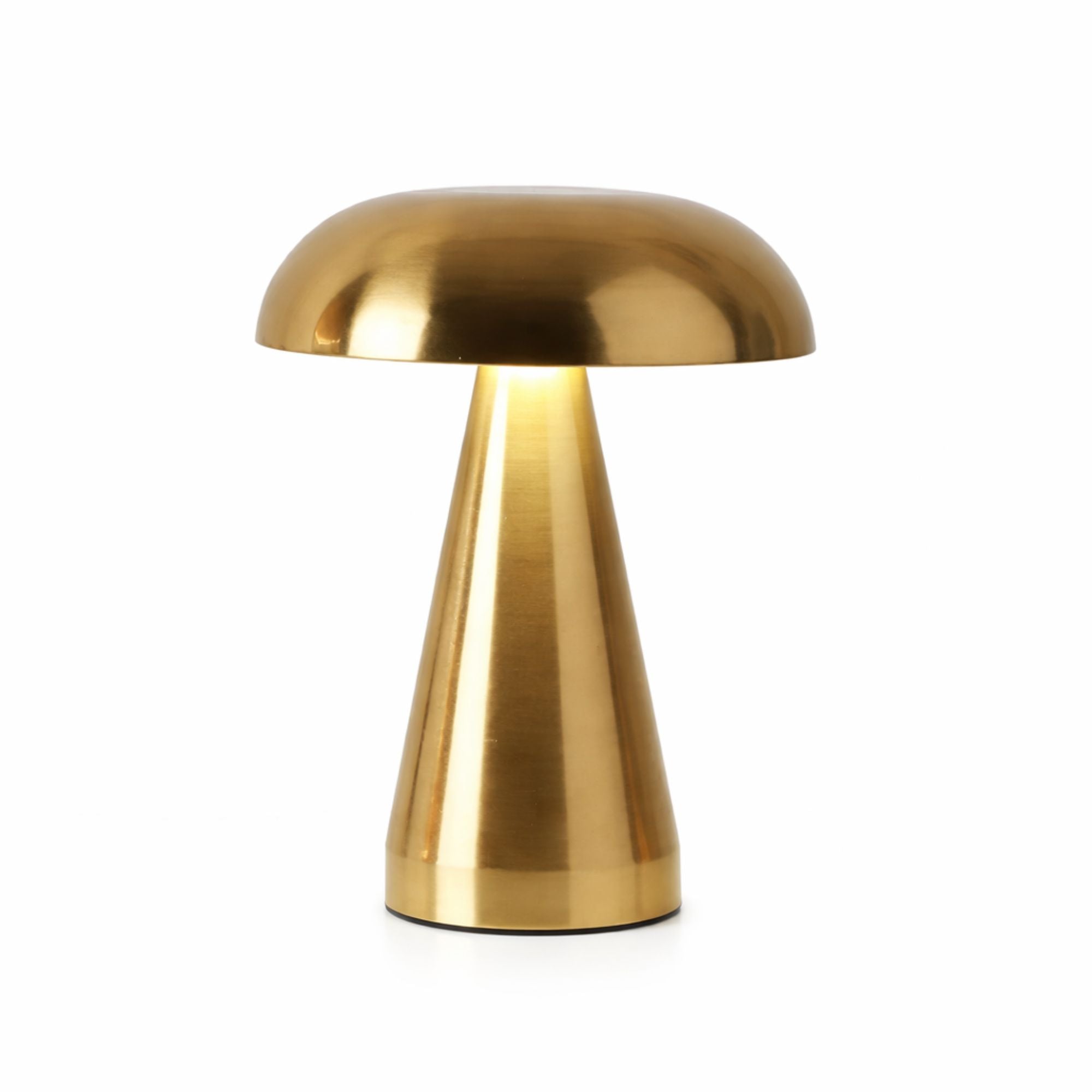 Bordslampa portabel svamplampa i guldfärgad metall – trådlös LED bordslampa vit bakgrund 