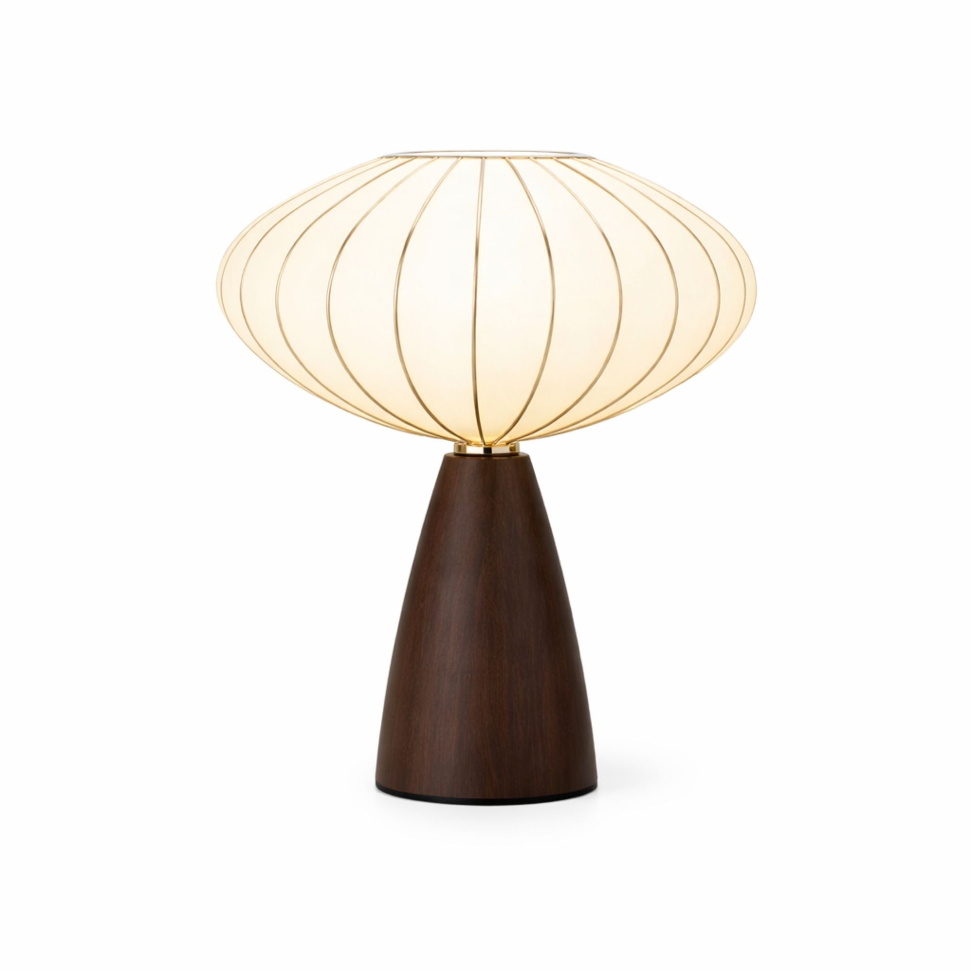 Bordslampa i mörkt trä med dekorativ metallskärm i orientalisk design – stilren lampa med varm belysning